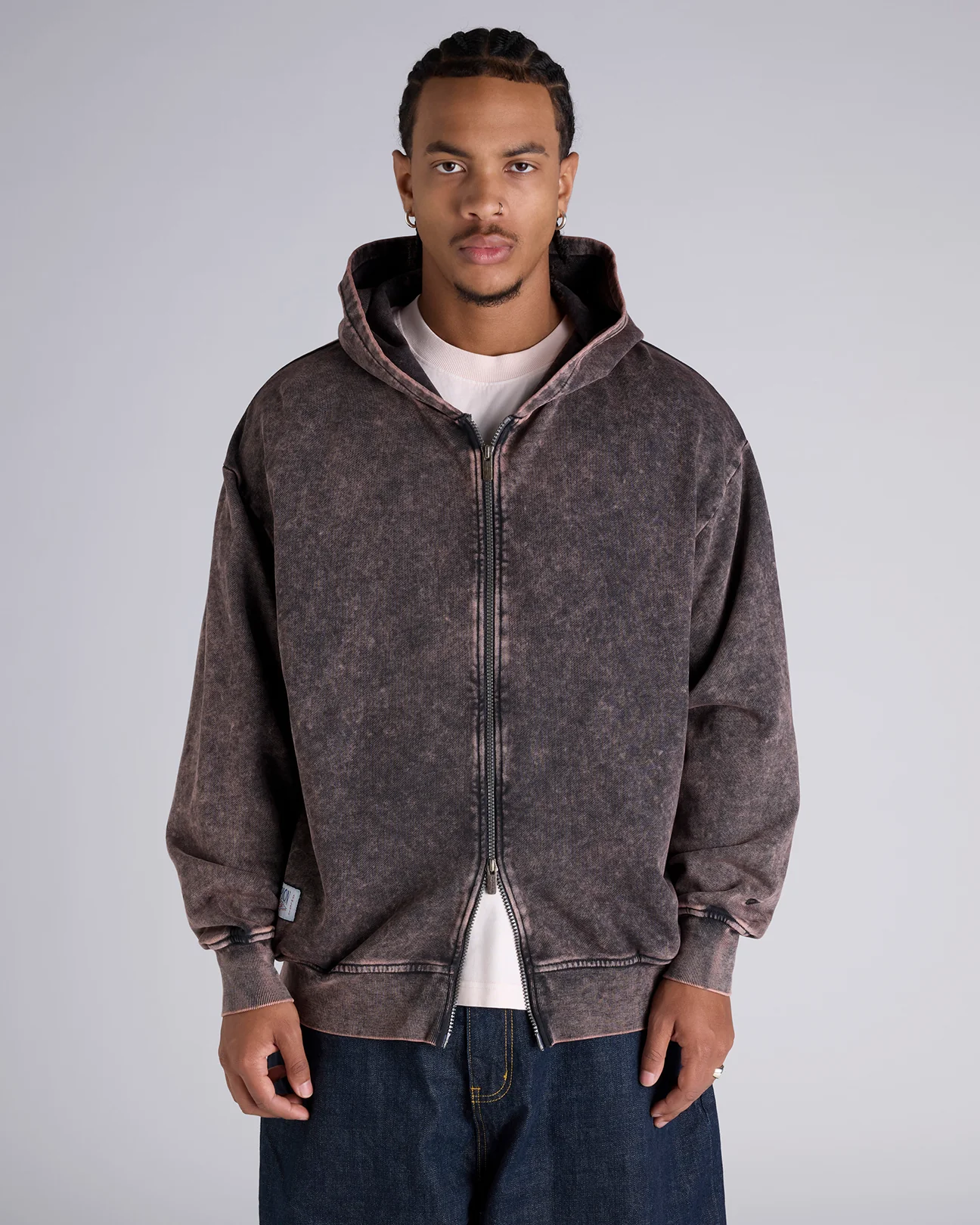 Mineral Wash Zip Through Hoodie
