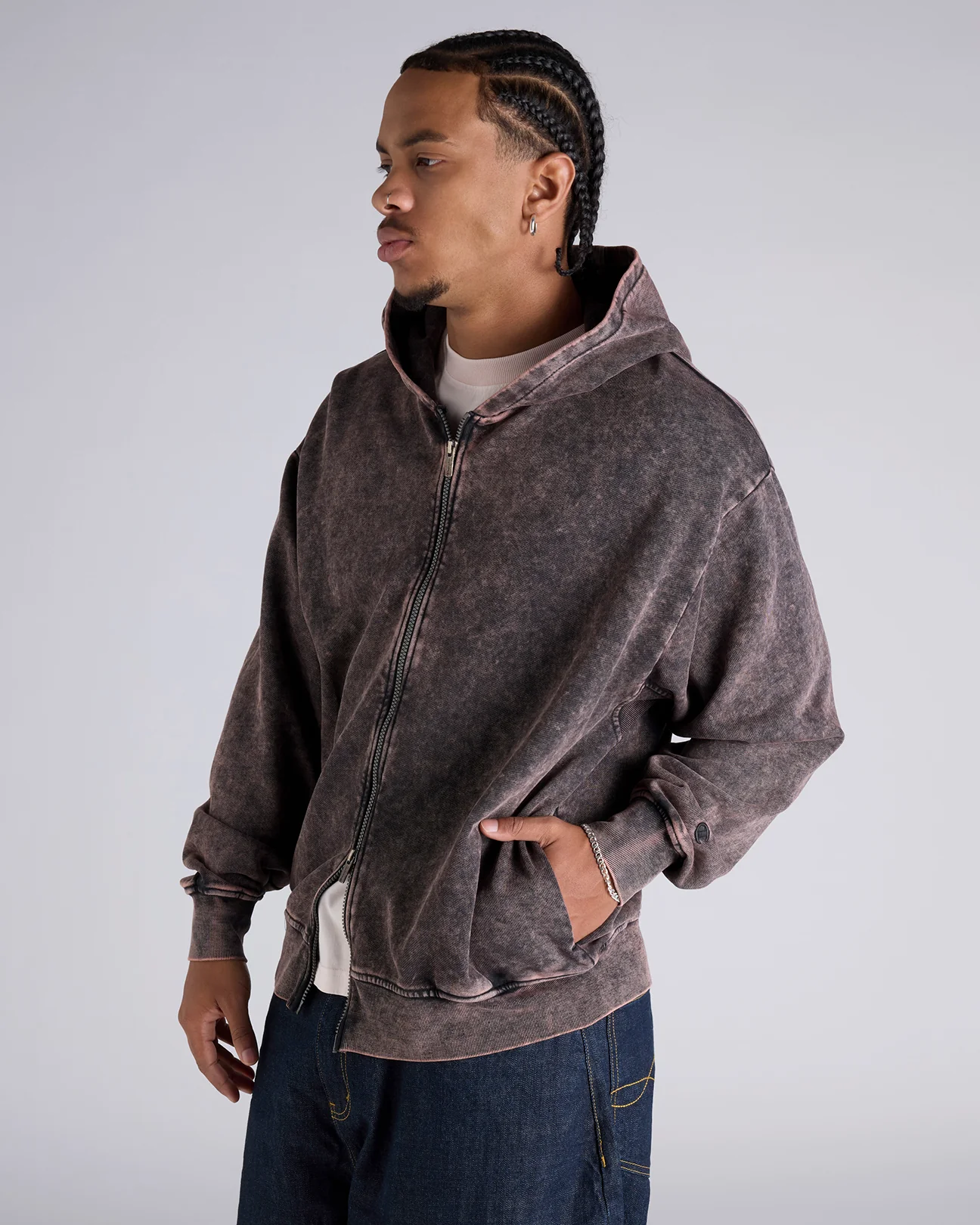 Mineral Wash Zip Through Hoodie - Image 2