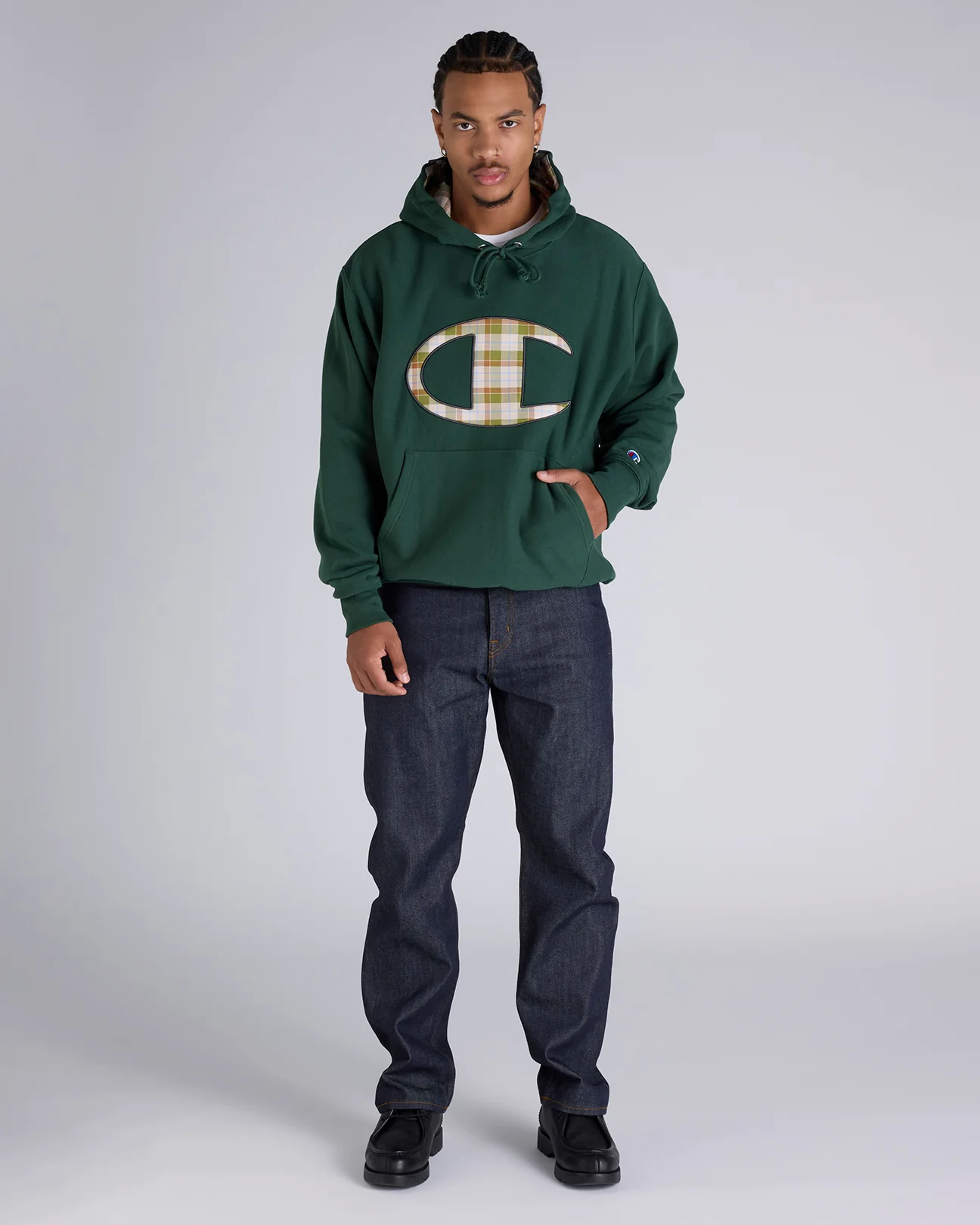 Reverse Weave Plaid Panel Hoodie - Image 4