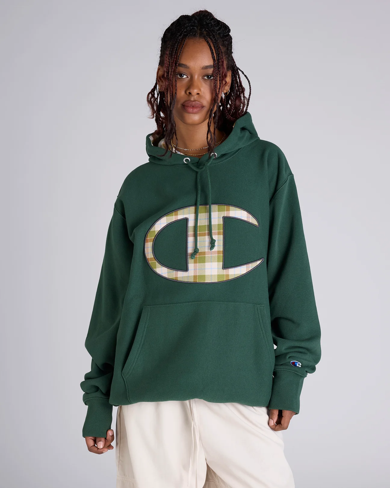 Reverse Weave Plaid Panel Hoodie - Image 5