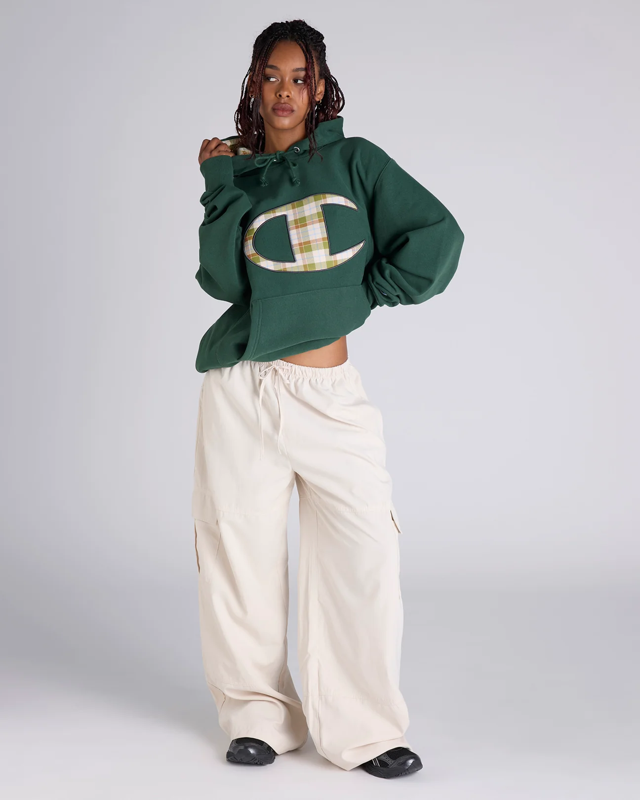 Reverse Weave Plaid Panel Hoodie - Image 8
